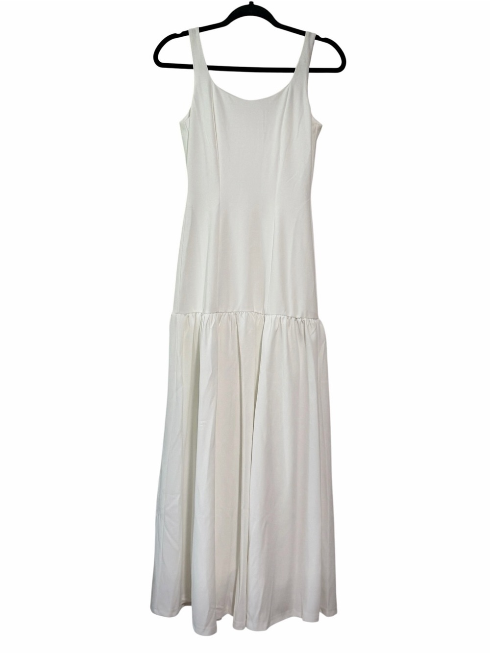 Classic White Drop Waist Maxi Dress with Scoop Neck and Low Back - Picture 11 of 11